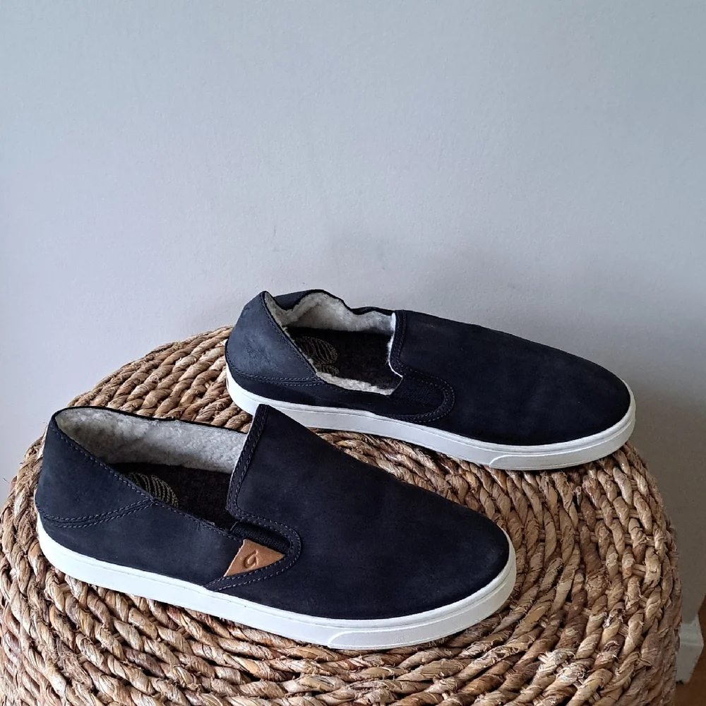OluKai Womens Pehuea Heli Black Nubuck Suede Leather Slip-On‎ Casual Loafers S-8